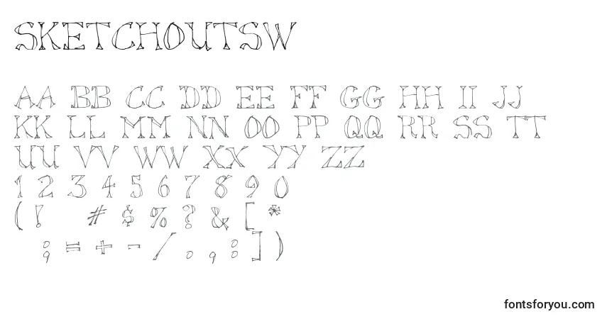 A fonte Sketchoutsw – alfabeto, números, caracteres especiais