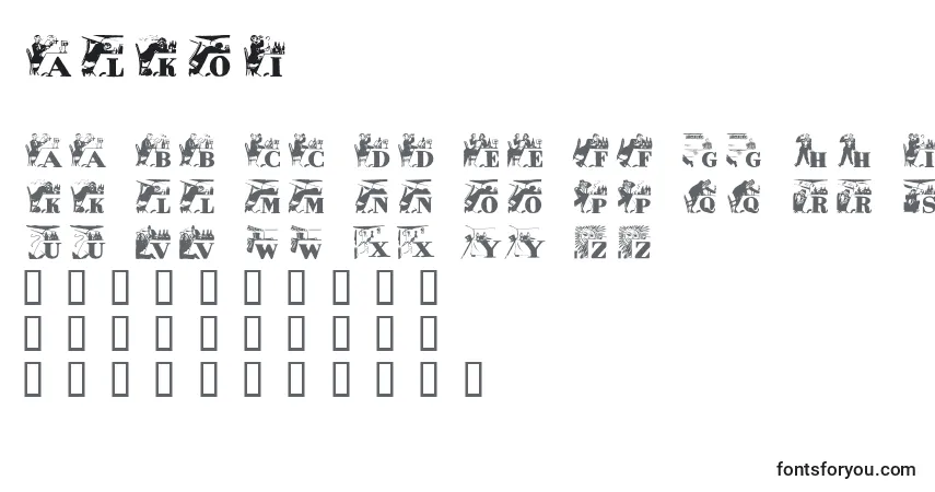 Czcionka Alkoi – alfabet, cyfry, specjalne znaki