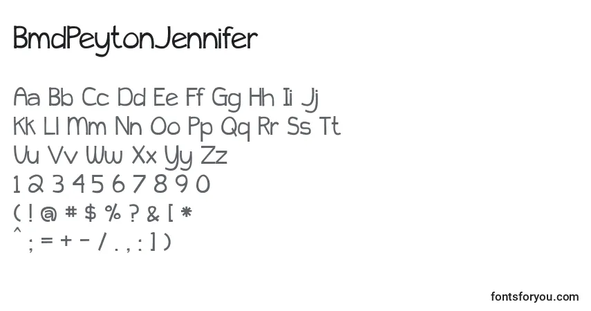 Czcionka BmdPeytonJennifer – alfabet, cyfry, specjalne znaki