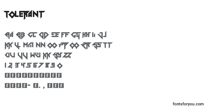 Czcionka Tolerant – alfabet, cyfry, specjalne znaki