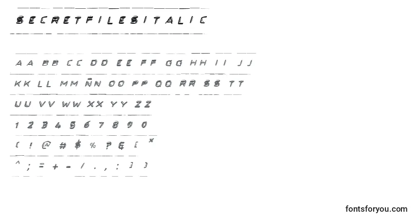 Fuente SecretFilesItalic - alfabeto, números, caracteres especiales