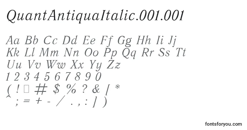 Czcionka QuantAntiquaItalic.001.001 – alfabet, cyfry, specjalne znaki