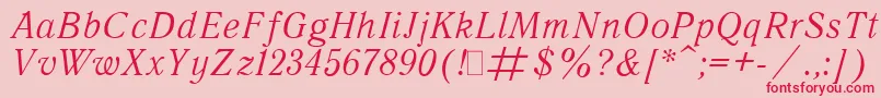 フォントQuantAntiquaItalic.001.001 – ピンクの背景に赤い文字