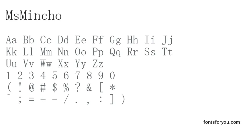 Czcionka MsMincho – alfabet, cyfry, specjalne znaki