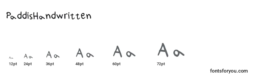 PaddisHandwritten Font Sizes