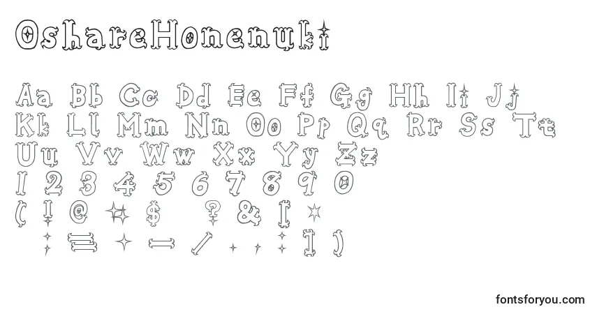 OshareHonenuki-fontti – aakkoset, numerot, erikoismerkit