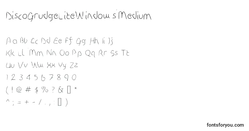 Шрифт DiscoGrudgeLiteWindowsMedium – алфавит, цифры, специальные символы