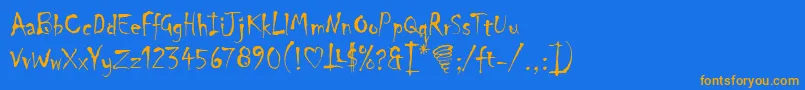 フォントChillerLet – オレンジ色の文字が青い背景にあります。