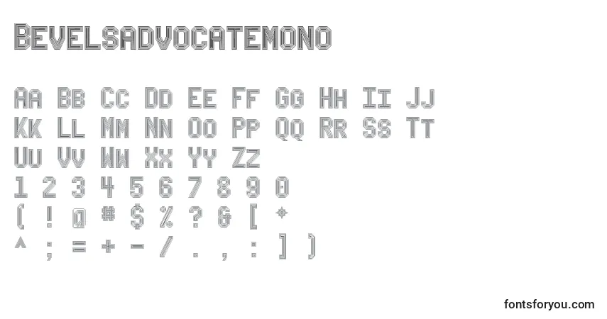 Czcionka Bevelsadvocatemono – alfabet, cyfry, specjalne znaki