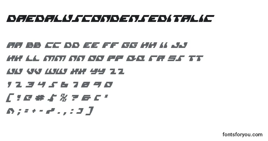 A fonte DaedalusCondensedItalic – alfabeto, números, caracteres especiais