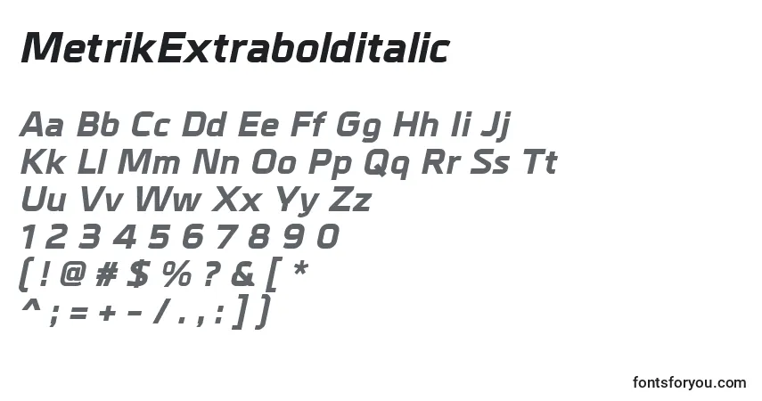 Schriftart MetrikExtrabolditalic – Alphabet, Zahlen, spezielle Symbole