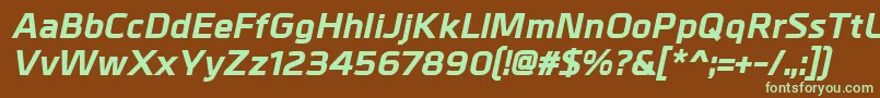 フォントMetrikExtrabolditalic – 緑色の文字が茶色の背景にあります。