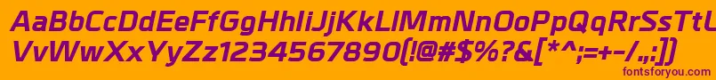 MetrikExtrabolditalic-fontti – violetit fontit oranssilla taustalla