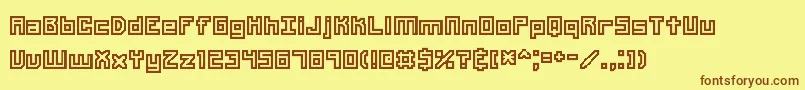 フォントUnlearne – 茶色の文字が黄色の背景にあります。