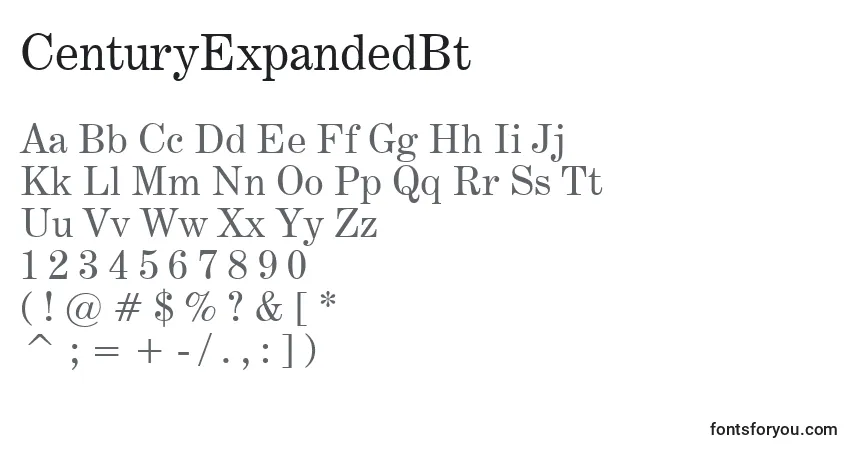 Czcionka CenturyExpandedBt – alfabet, cyfry, specjalne znaki