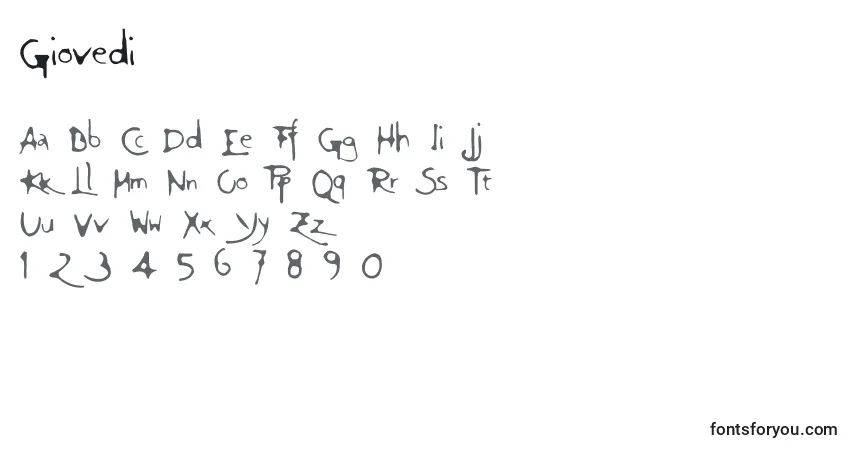 Schriftart Giovedi – Alphabet, Zahlen, spezielle Symbole