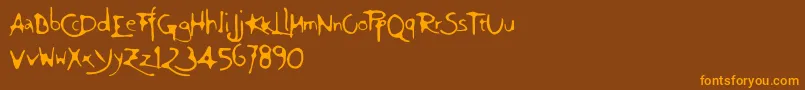 Giovedi-Schriftart – Orangefarbene Schriften auf braunem Hintergrund