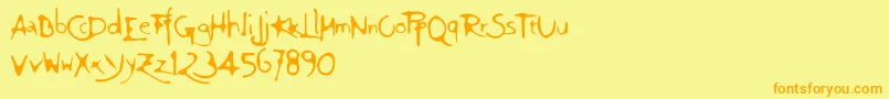 Giovedi-Schriftart – Orangefarbene Schriften auf gelbem Hintergrund