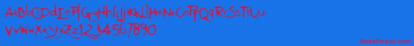 Giovedi-Schriftart – Rote Schriften auf blauem Hintergrund