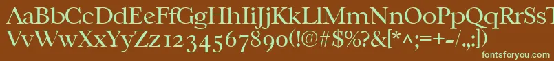 フォントCasablancalhRegular – 緑色の文字が茶色の背景にあります。
