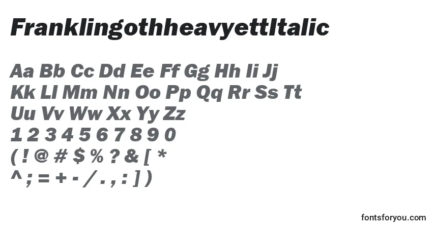 Schriftart FranklingothheavyettItalic – Alphabet, Zahlen, spezielle Symbole