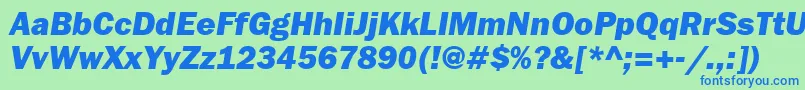 Шрифт FranklingothheavyettItalic – синие шрифты на зелёном фоне