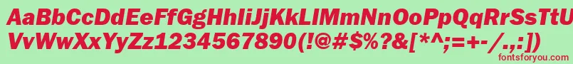 FranklingothheavyettItalic-Schriftart – Rote Schriften auf grünem Hintergrund