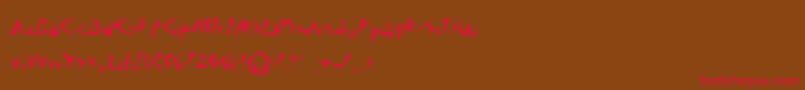 フォントAnakMuda – 赤い文字が茶色の背景にあります。