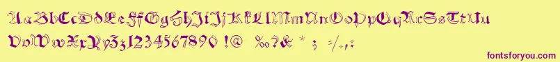 Schwabachscribbels-Schriftart – Violette Schriften auf gelbem Hintergrund