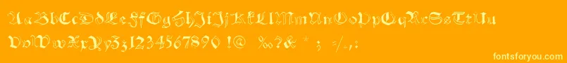 Schwabachscribbels-Schriftart – Gelbe Schriften auf orangefarbenem Hintergrund