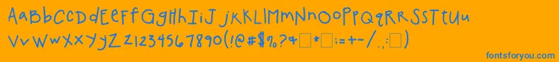 2peasChickenShack-Schriftart – Blaue Schriften auf orangefarbenem Hintergrund