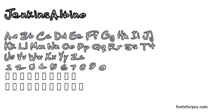 A fonte JenkinsAlbino – alfabeto, números, caracteres especiais
