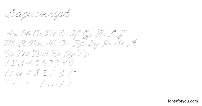Czcionka Leaguescript – alfabet, cyfry, specjalne znaki