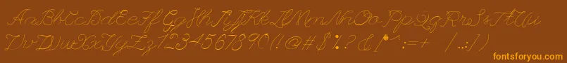 Leaguescript-Schriftart – Orangefarbene Schriften auf braunem Hintergrund