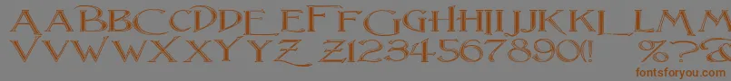 フォントLightfootFlutedExtraExpandedRegular – 茶色の文字が灰色の背景にあります。