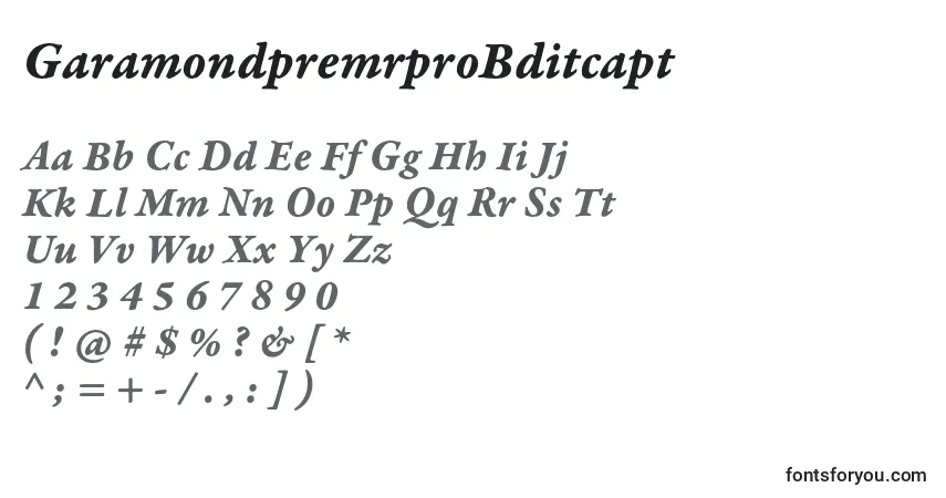 Czcionka GaramondpremrproBditcapt – alfabet, cyfry, specjalne znaki