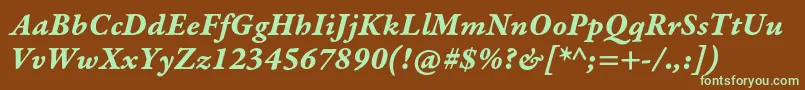 フォントGaramondpremrproBditcapt – 緑色の文字が茶色の背景にあります。