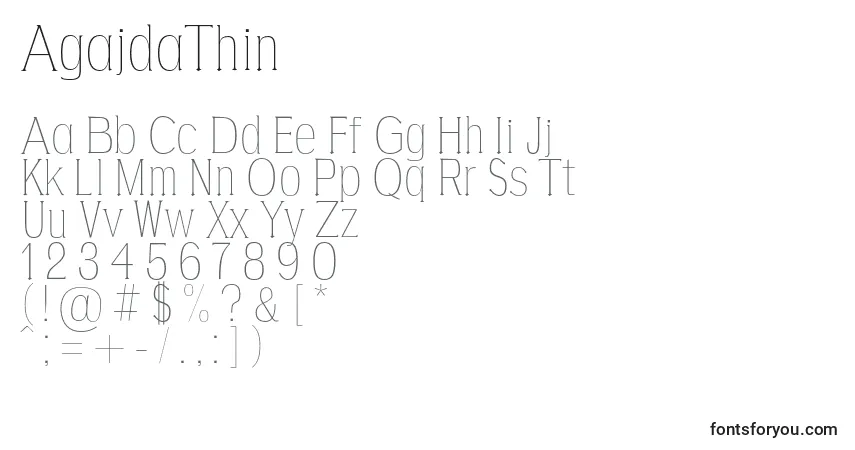 Schriftart AgajdaThin – Alphabet, Zahlen, spezielle Symbole