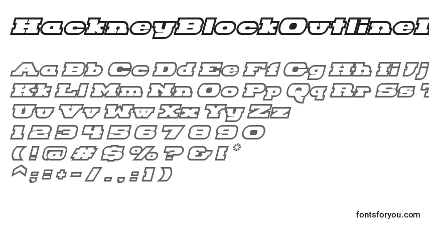 Fuente HackneyBlockOutlineItalic - alfabeto, números, caracteres especiales