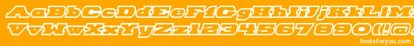 HackneyBlockOutlineItalic-Schriftart – Weiße Schriften auf orangefarbenem Hintergrund