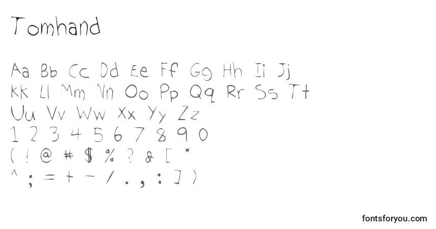 A fonte Tomhand – alfabeto, números, caracteres especiais