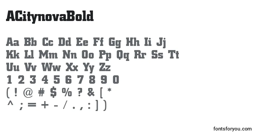 A fonte ACitynovaBold – alfabeto, números, caracteres especiais