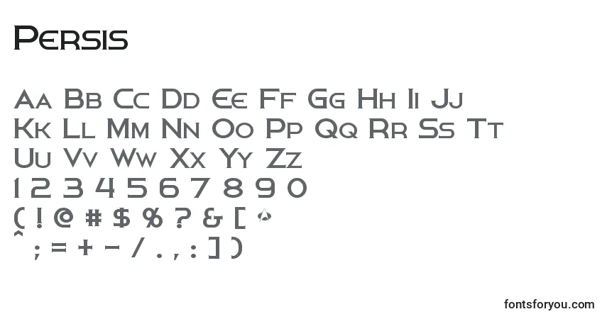 Schriftart Persis – Alphabet, Zahlen, spezielle Symbole