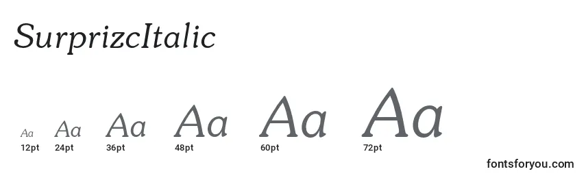 Размеры шрифта SurprizcItalic