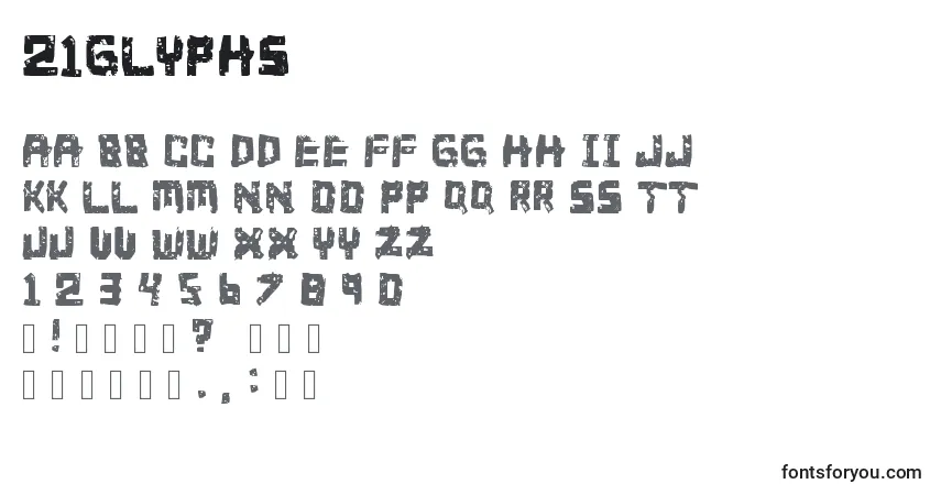 Schriftart 21Glyphs – Alphabet, Zahlen, spezielle Symbole