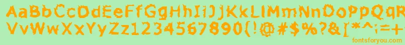 フォントZone23Explosions – オレンジの文字が緑の背景にあります。