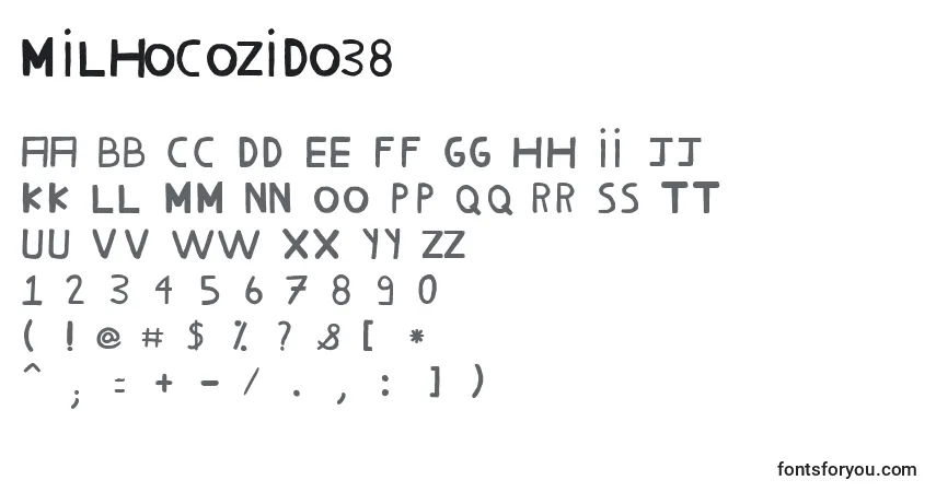 A fonte MilhoCozido38 – alfabeto, números, caracteres especiais