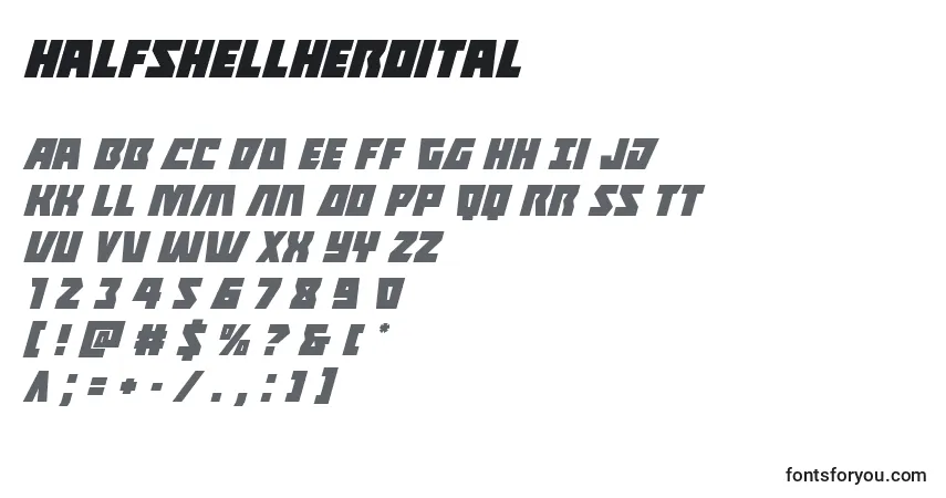 Schriftart Halfshellheroital – Alphabet, Zahlen, spezielle Symbole