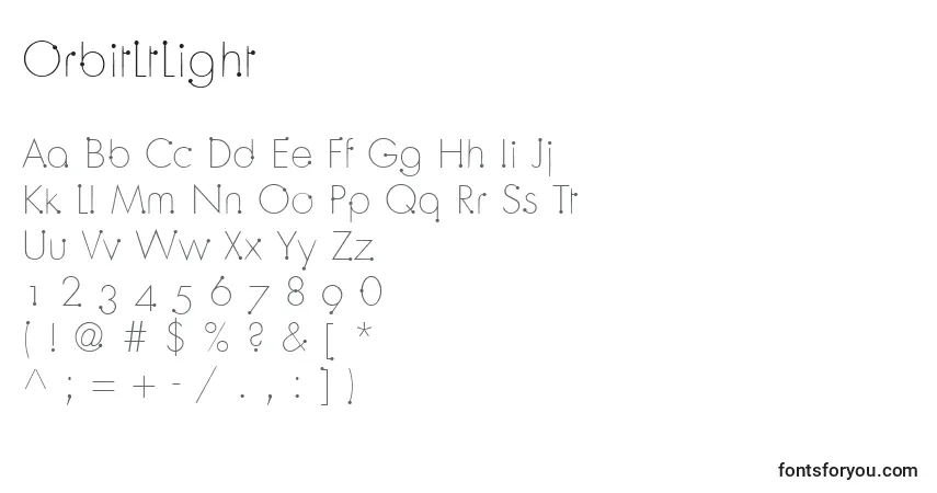 Fuente OrbitLtLight - alfabeto, números, caracteres especiales