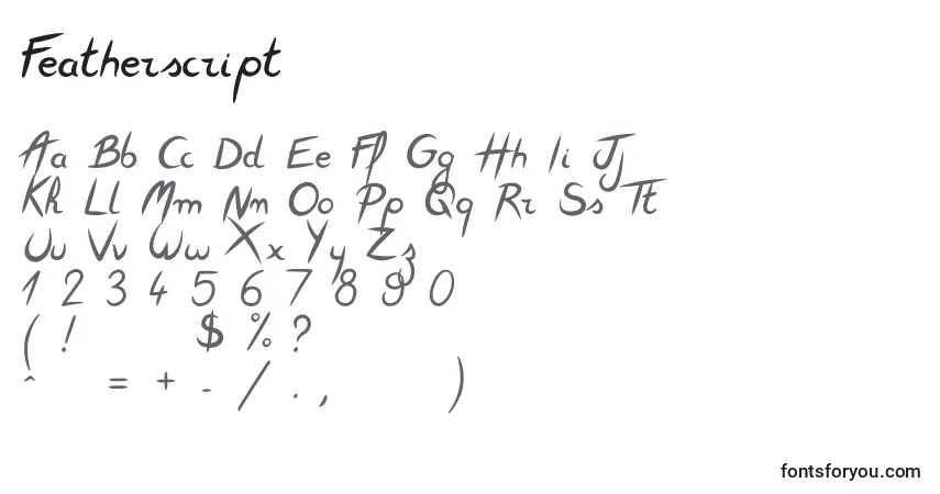 Czcionka Featherscript – alfabet, cyfry, specjalne znaki